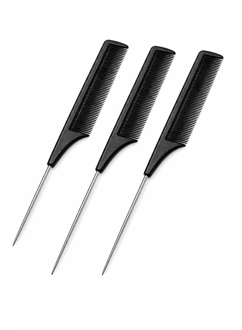 Jagravo Professional Rat Tail Comb Set (3 Pack) – Anti-Static Carbon Fiber Fine Tooth Hair Parting Comb with Stainless Steel Metal Tail - Image 1